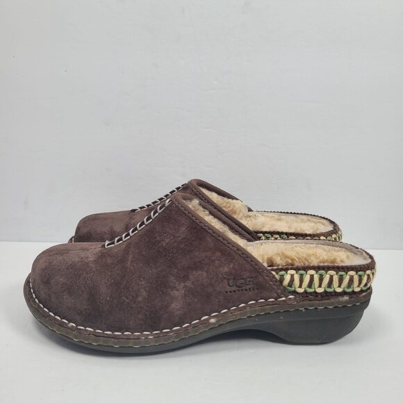 UGG Women's Brown Suede Shearling Lined Clogs S/N5177 US Size 7 - Picture 2 of 8